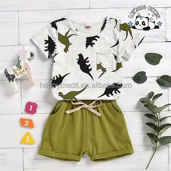LEZONKIDS - 2024 Hot Sale Summer Outfits Dinosaur T-Shirt & Shorts Boys Clothing Set For 3-8 Years